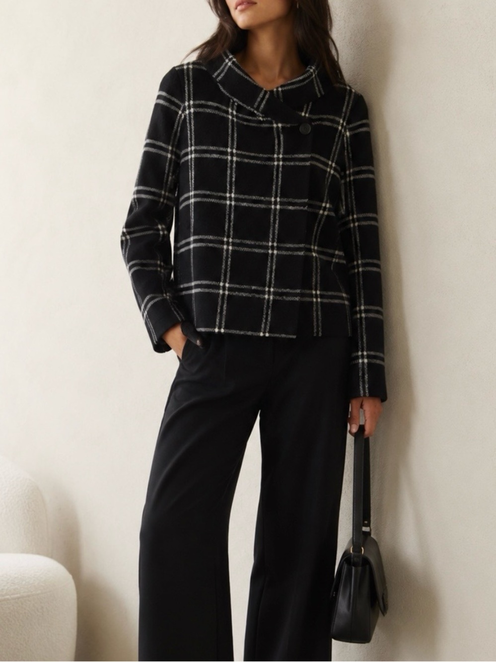 Cleo Plaid Knit Coatigan Blazer Cardigan Women’s Small Black White